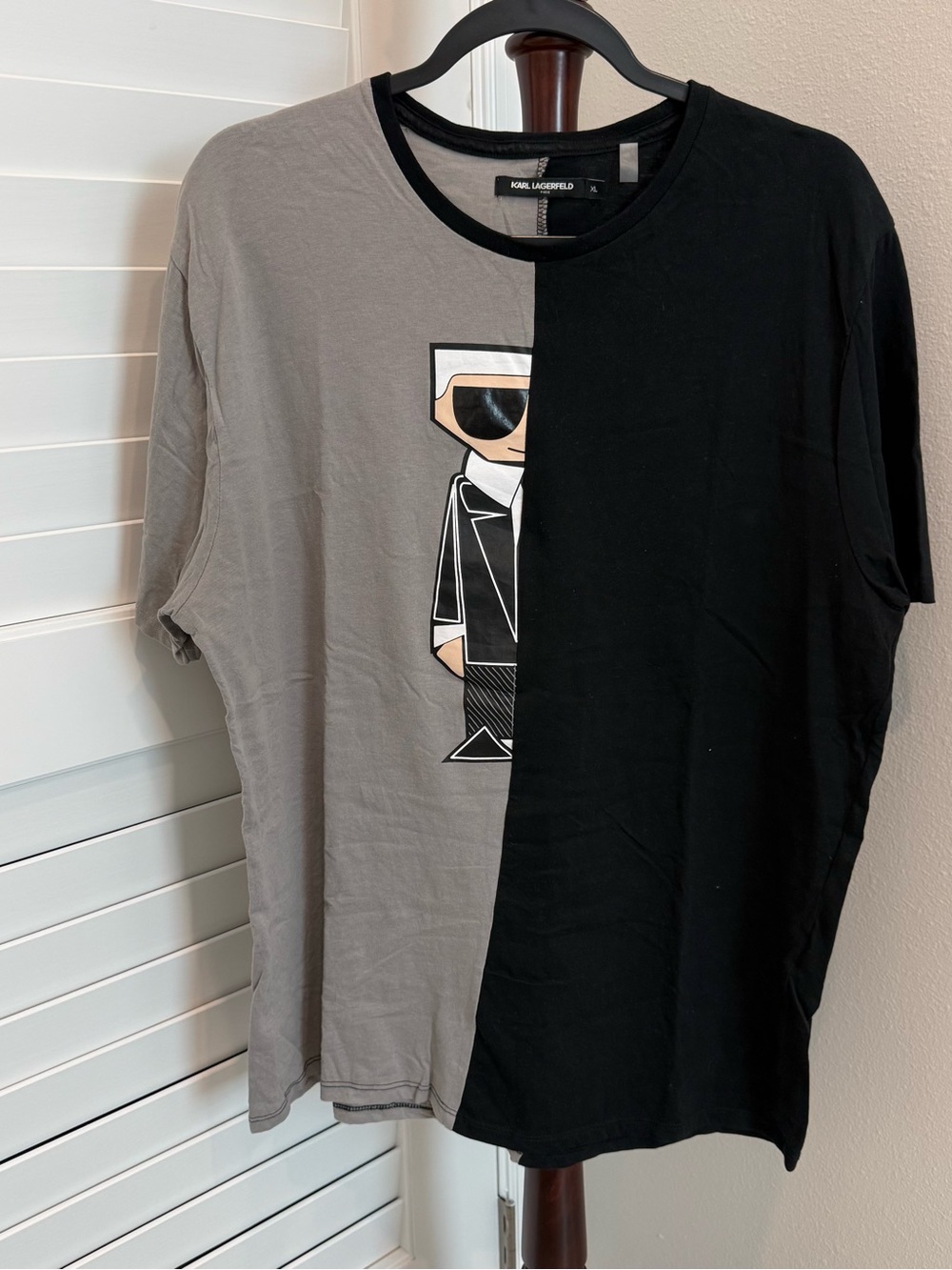 Karl Lagerfeld Half-and-Half Graphic Tee in Gray and Black